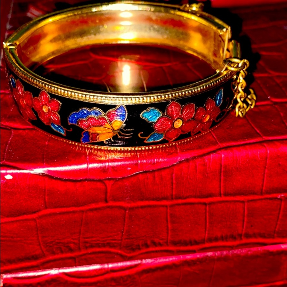 Vintage enamel on gold hinged Bangle